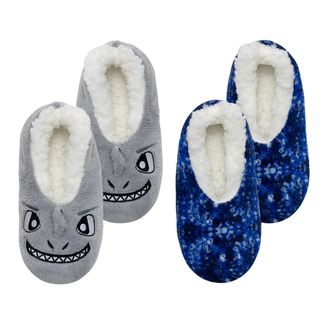 Robeez Slipper Socks 2pk - Shark Tie Dye Grey Fleece