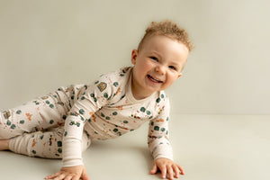 Coccoli Long Sleeve Cotton-Modal Pajama Set - Farm on Beige