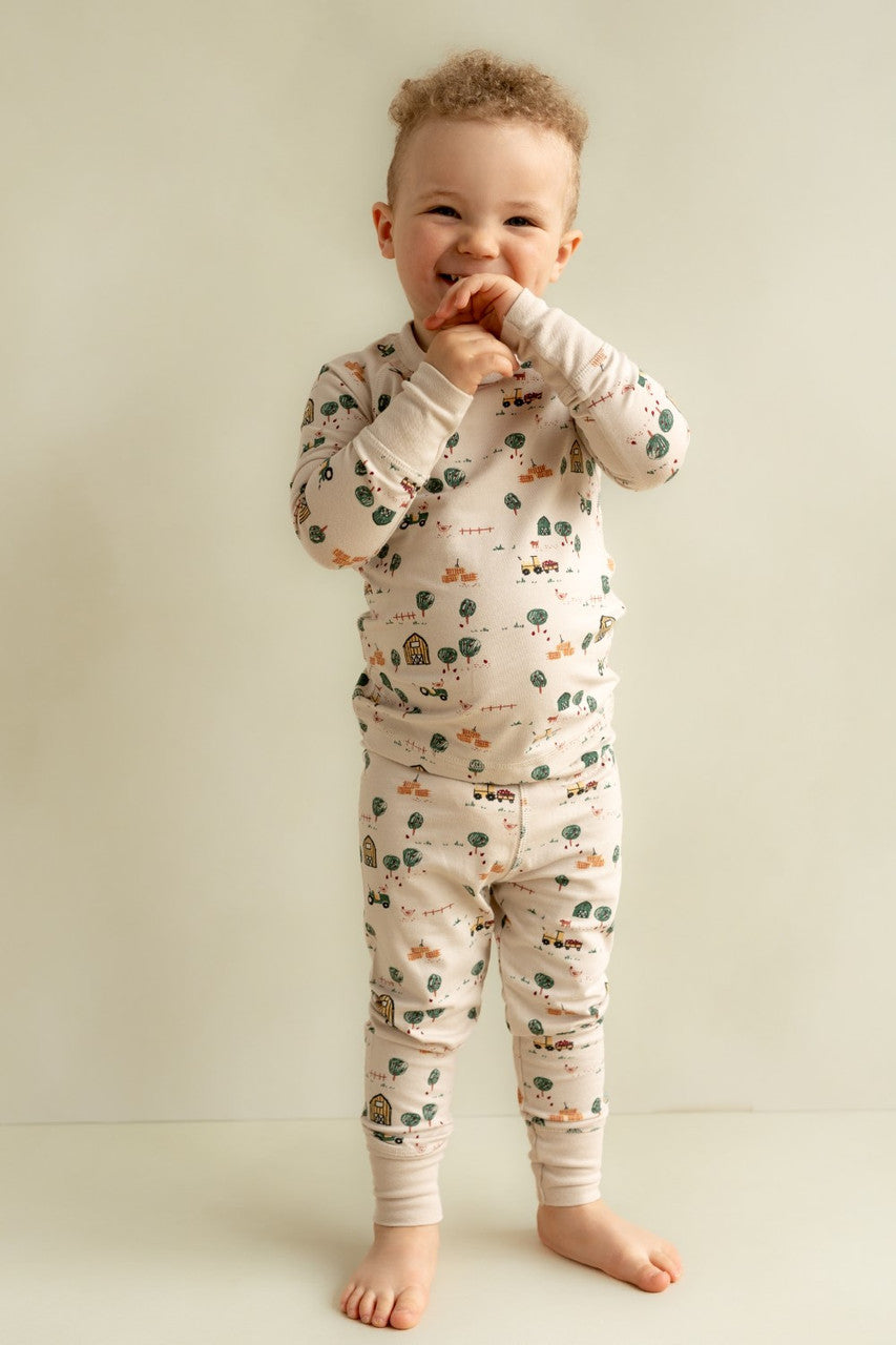 Coccoli Long Sleeve Cotton-Modal Pajama Set - Farm on Beige