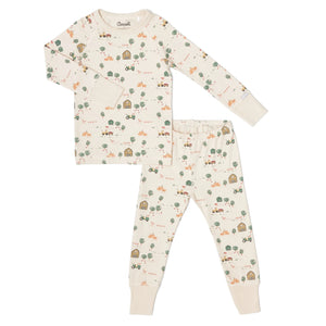 Coccoli Long Sleeve Cotton-Modal Pajama Set - Farm on Beige