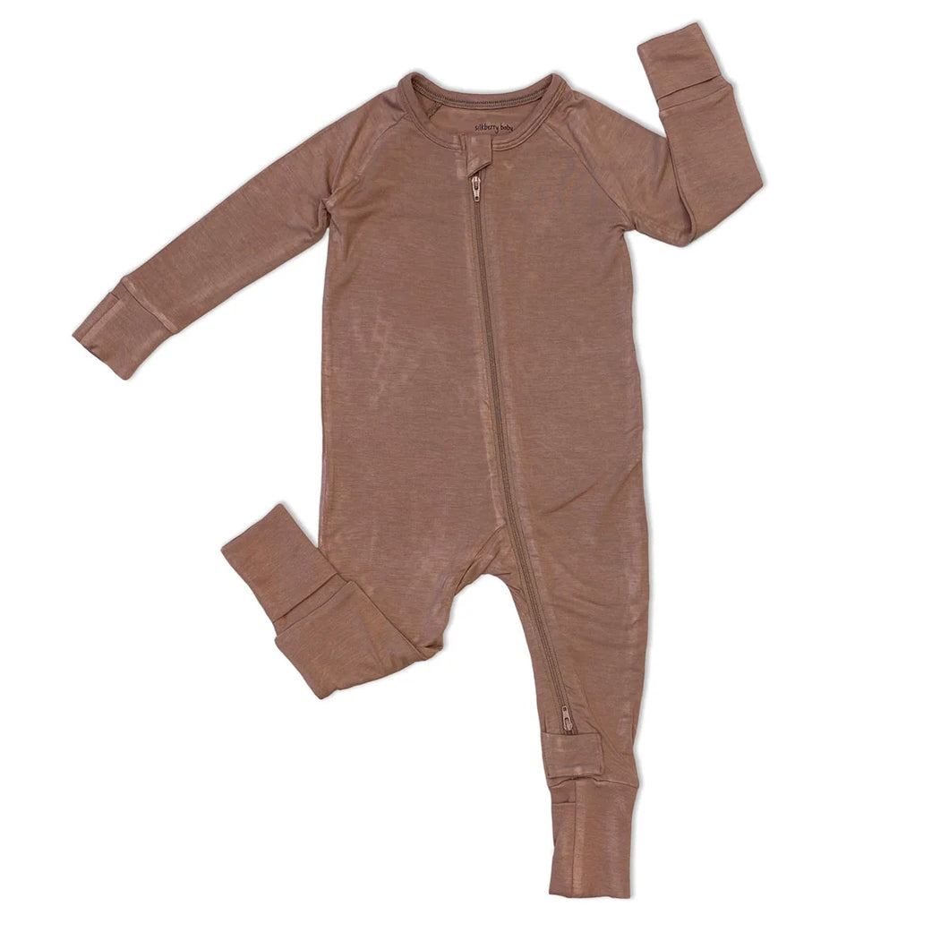 Silkberry Baby Bamboo 2-way Zipper Romper w/Rollover Cuffs - Beaver Fur