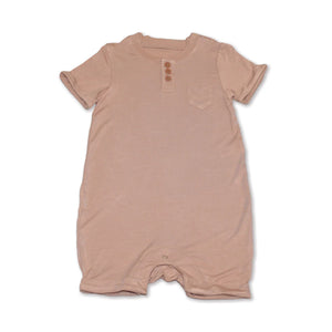 Silkberry Baby Boys Bamboo Short Sleeve Romper w/Buttons - Maple Sugar