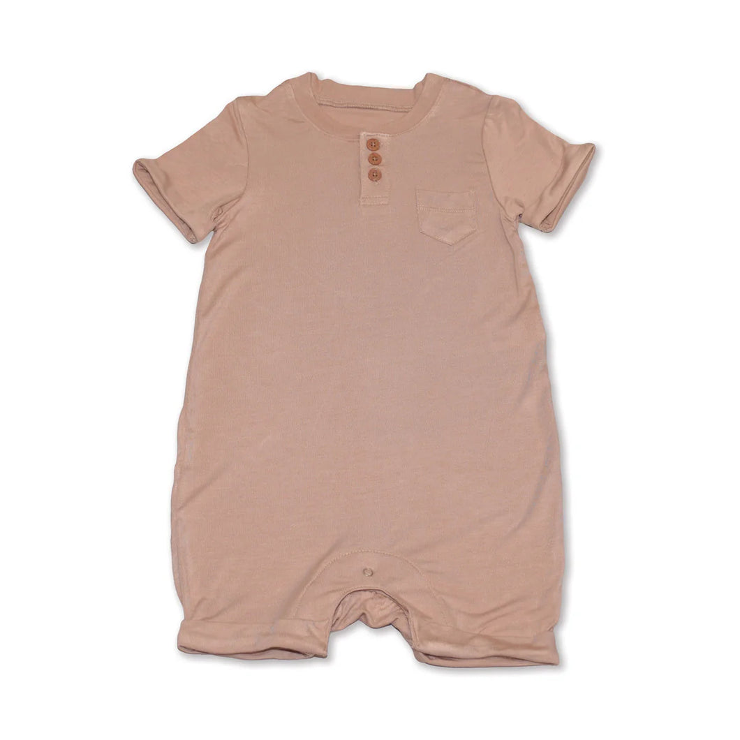 Silkberry Baby Boys Bamboo Short Sleeve Romper w/Buttons - Maple Sugar