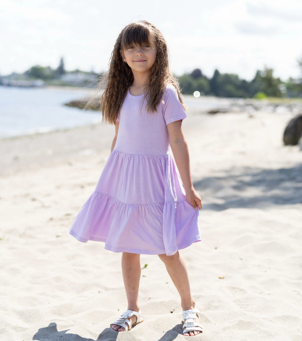 Silkberry Girls Bamboo Tiered Jersey Dress with Bloomer - Lavender Bloom