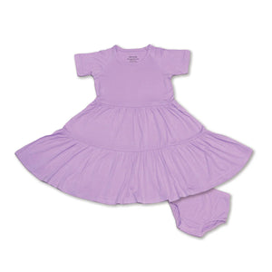 Silkberry Girls Bamboo Tiered Jersey Dress with Bloomer - Lavender Bloom