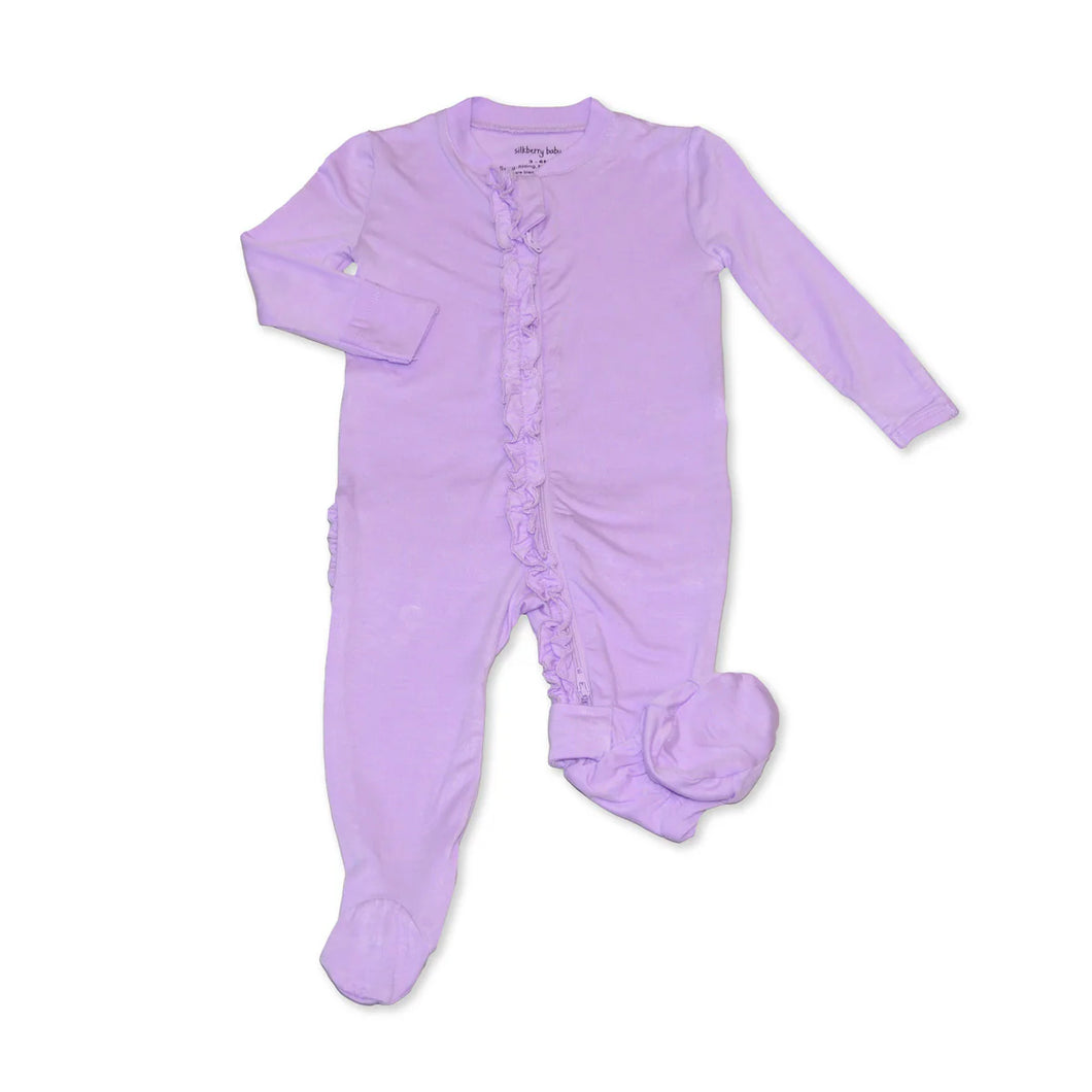 Silkberry Baby Girls Bamboo Ruffle Footie with Two Way Zipper - Lavender Bloom