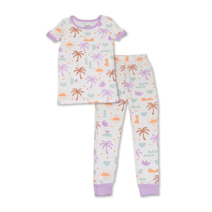 Silkberry Girls Bamboo Short Sleeve Pajama Set - Boho Surf Print