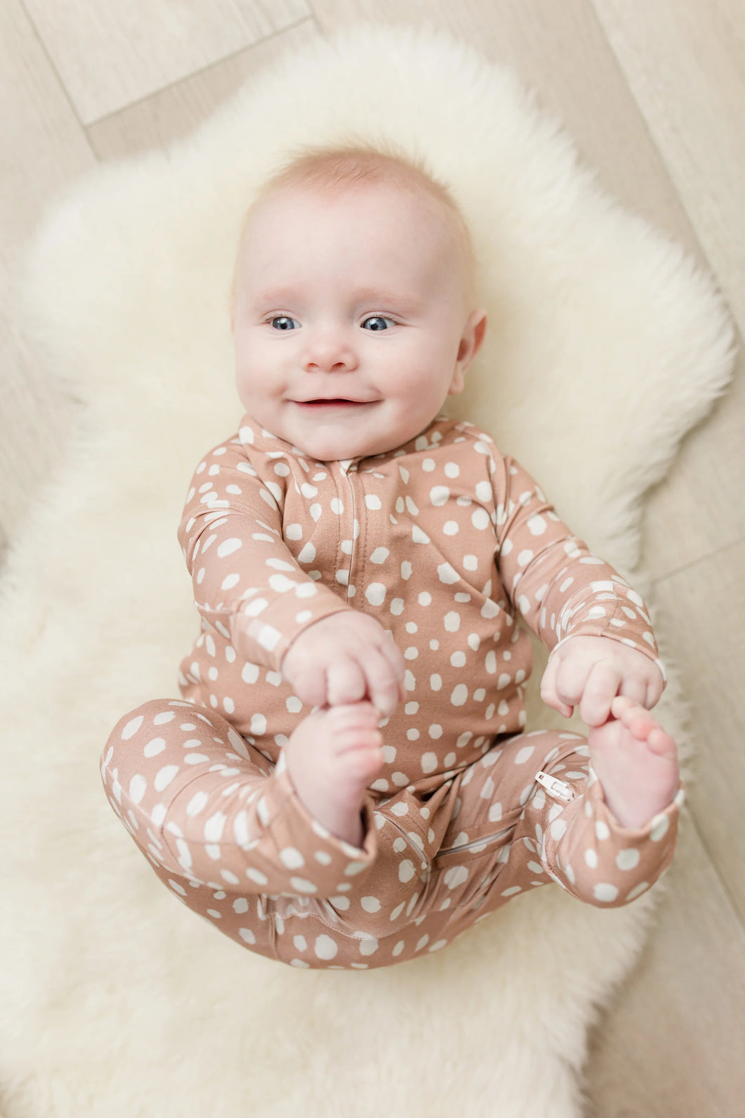 Moon Fruit Baby Zippy Bamboo Pajamas - White Dwarfs in Fawn