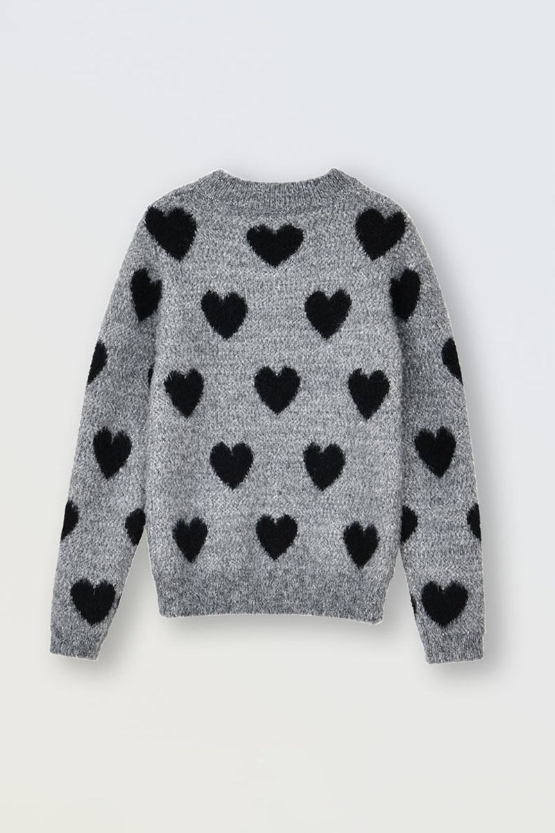 Molly Bracken Youth Girls Heart Pattern Sweater Ash Grey