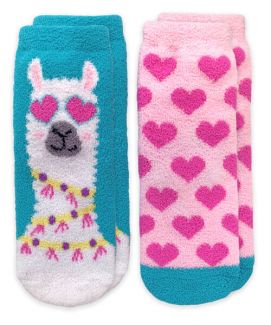 Jefferies Socks Llama & Hearts Fuzzy Non-Skid - 2 Pack